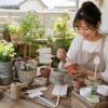 100均材料で鉢やガーデンピックを手作りする日本人女性