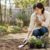 ガーデニング初心者が小さな花壇の地植え計画を立てる様子