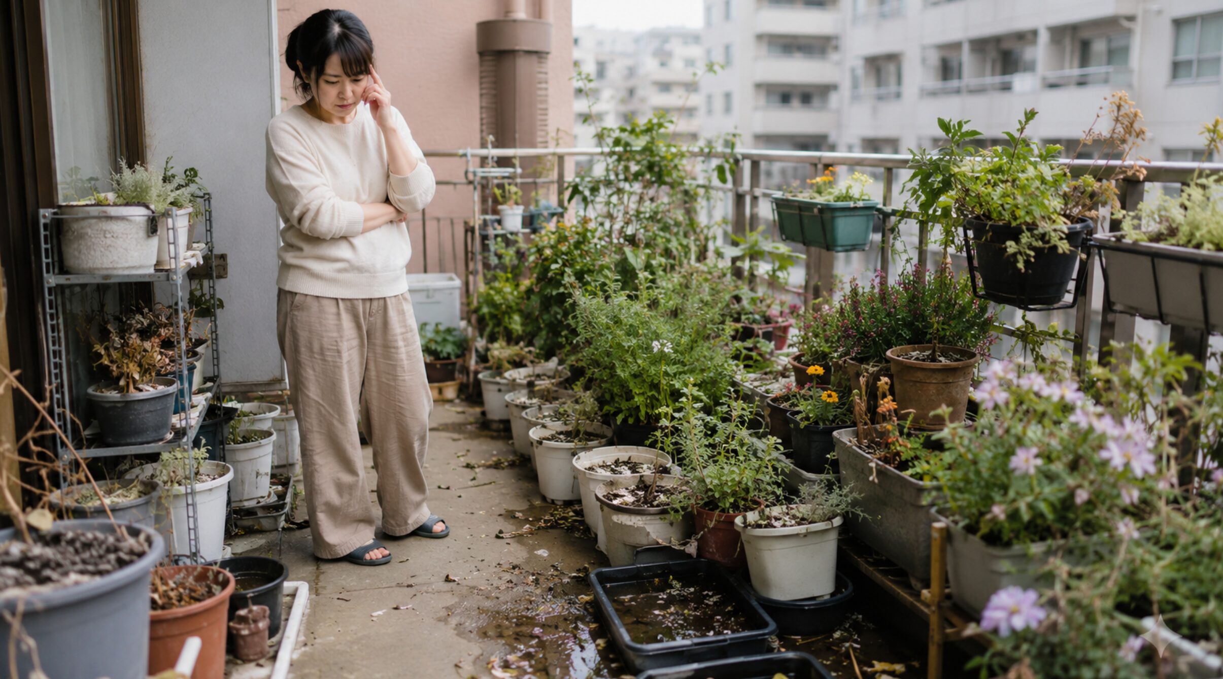 鉢が増えすぎて土や泥水の掃除に悩むベランダガーデニング