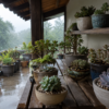 梅雨の長雨を避けて軒下で管理する多肉植物の雨対策