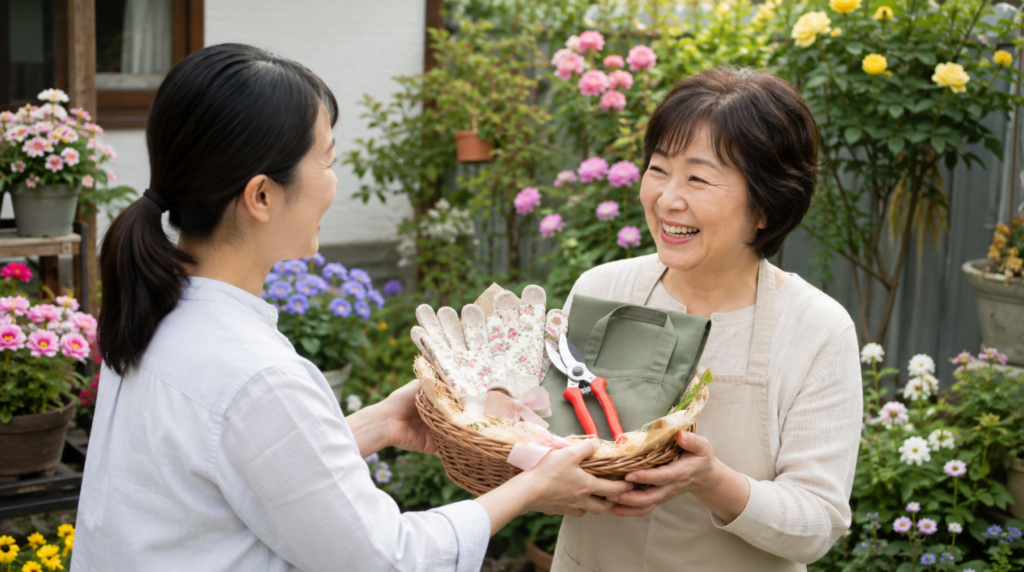 母の日にガーデングローブや剪定ばさみなど園芸用品を贈る日本人女性