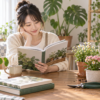 植物の育て方本を読みながら園芸を学ぶ初心者の日本人女性