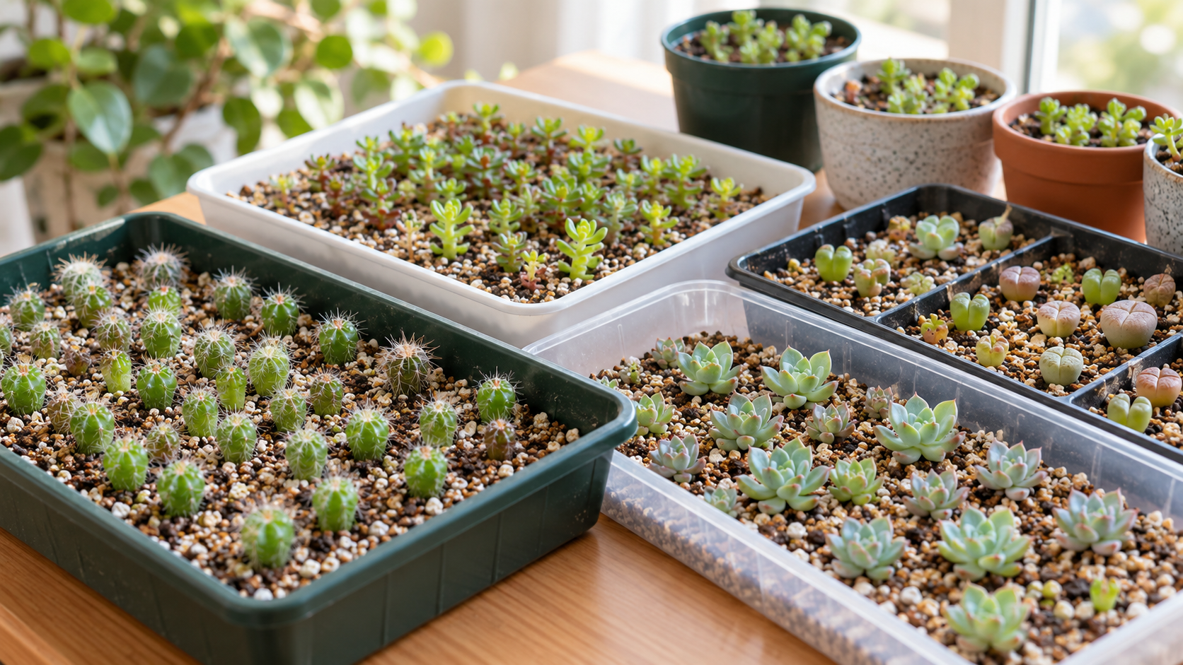 多肉植物を種から育てたサボテンやエケベリアなどの実生苗